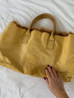 vintage Falor Le Borse yellow nubuck leather tote bag